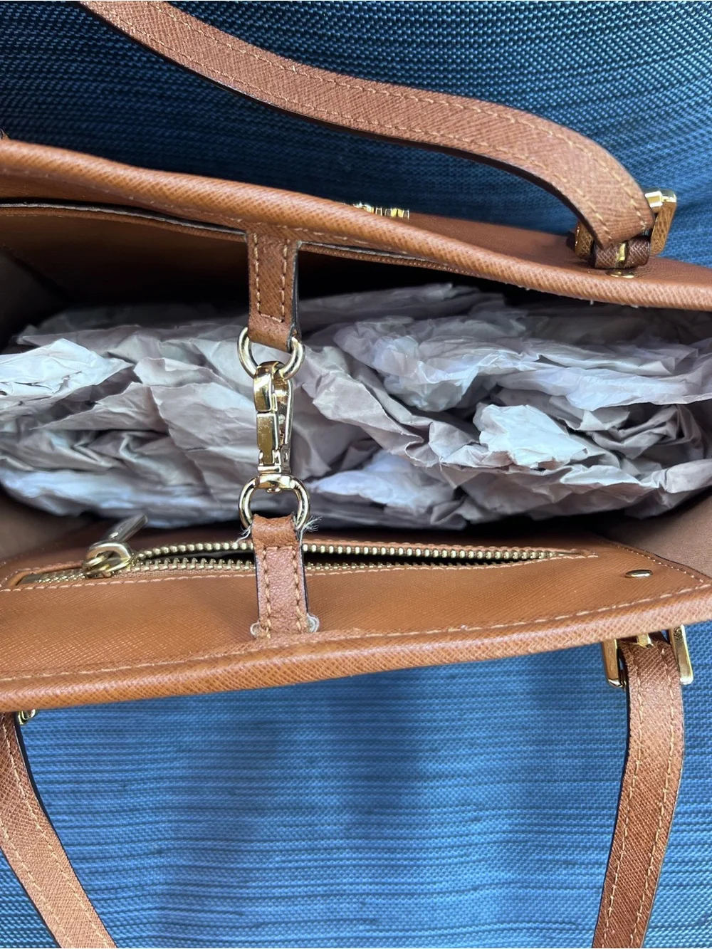 Michael Kors Jet Set Travel Tote Bag Brown Lugiano Saffiano Leather Small Medium